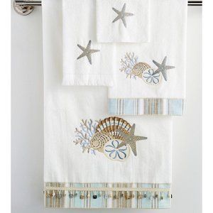 By the Sea Embroidered Cotton Bath Towels-Beach theme